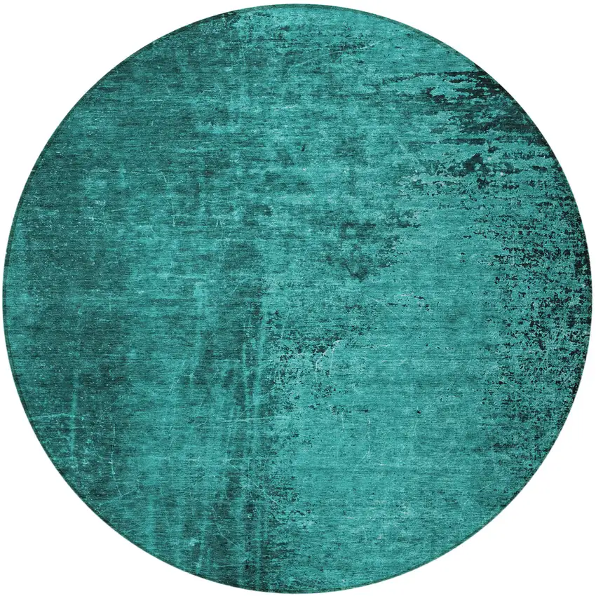 Teal Round Abstract Washable Non Skid Indoor Outdoor Area Rug Photo 4