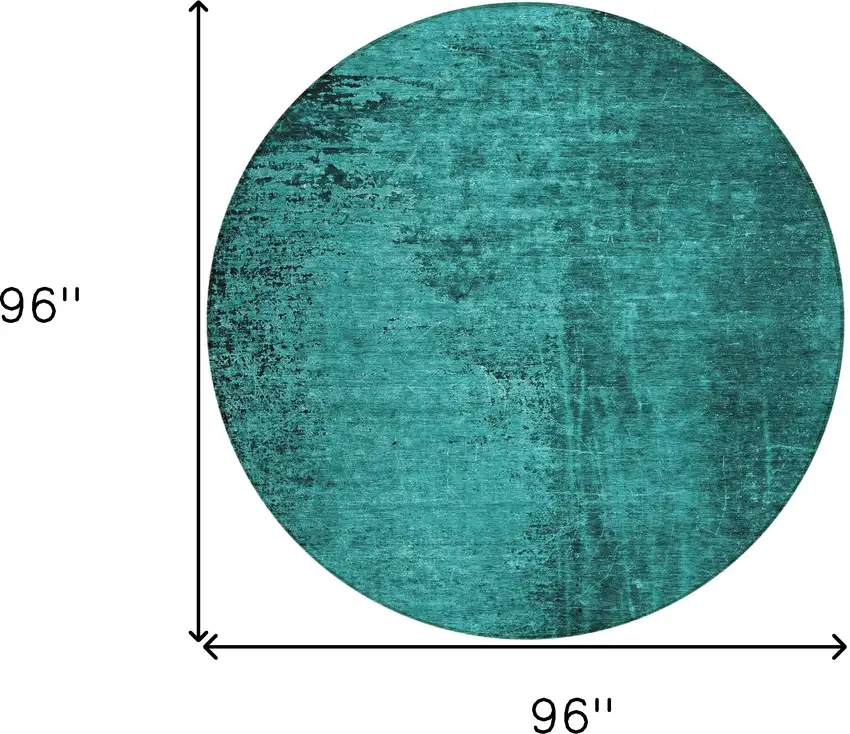 8' Round Teal Round Abstract Washable Non Skid Indoor Outdoor Area Rug Photo 3