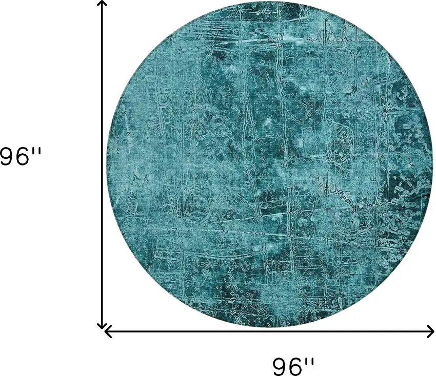 8' Round Teal Round Abstract Washable Non Skid Indoor Outdoor Area Rug Photo 3