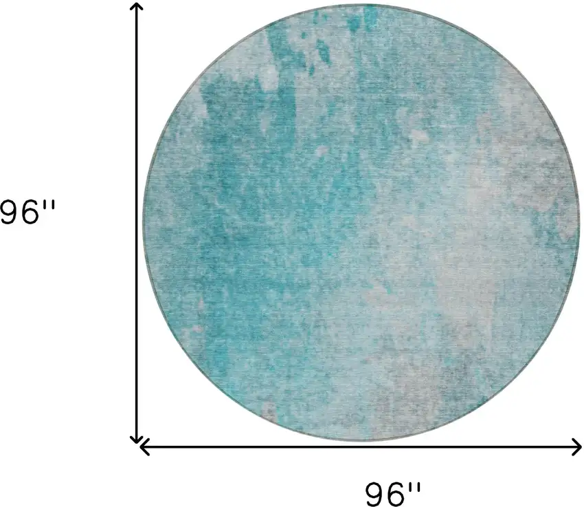 Teal Round Abstract Washable Non Skid Indoor Outdoor Area Rug Photo 3