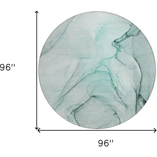 Teal Round Abstract Washable Non Skid Indoor Outdoor Area Rug Photo 3