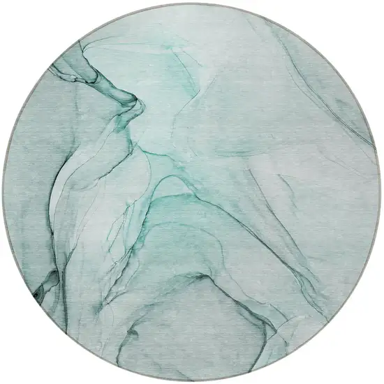 Teal Round Abstract Washable Non Skid Indoor Outdoor Area Rug Photo 4
