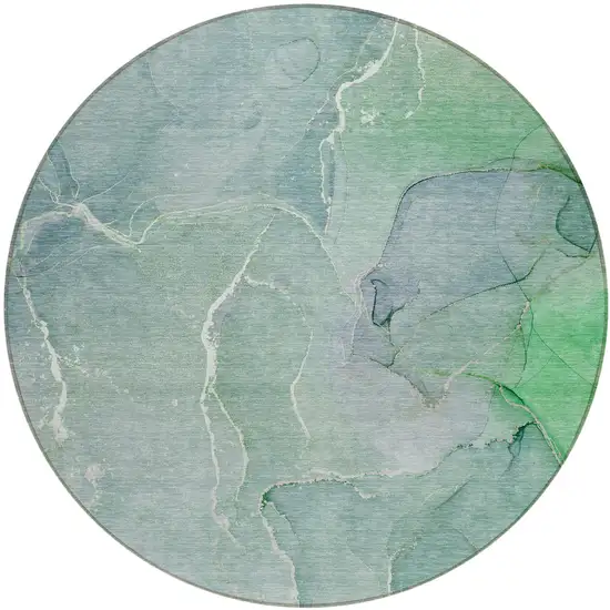 Teal Round Abstract Washable Non Skid Indoor Outdoor Area Rug Photo 2