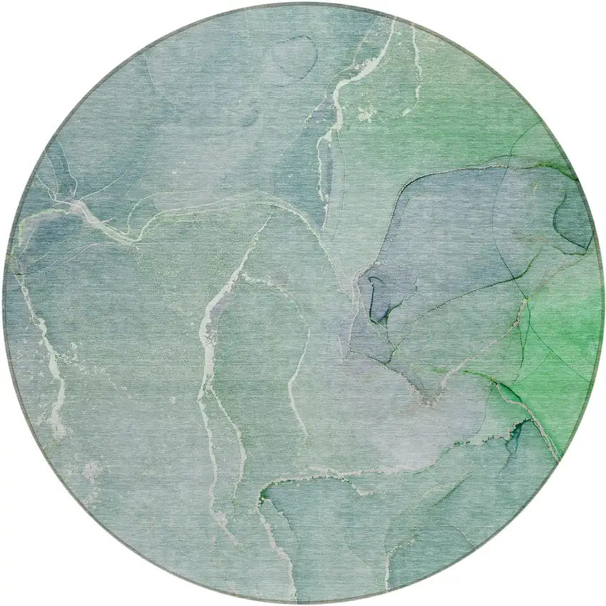 Teal Round Abstract Washable Non Skid Indoor Outdoor Area Rug Photo 2