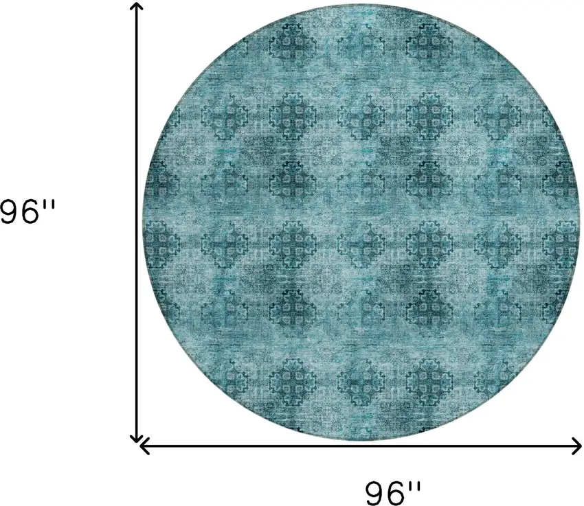Teal Round Floral Medallion Washable Non Skid Indoor Outdoor Area Rug Photo 3