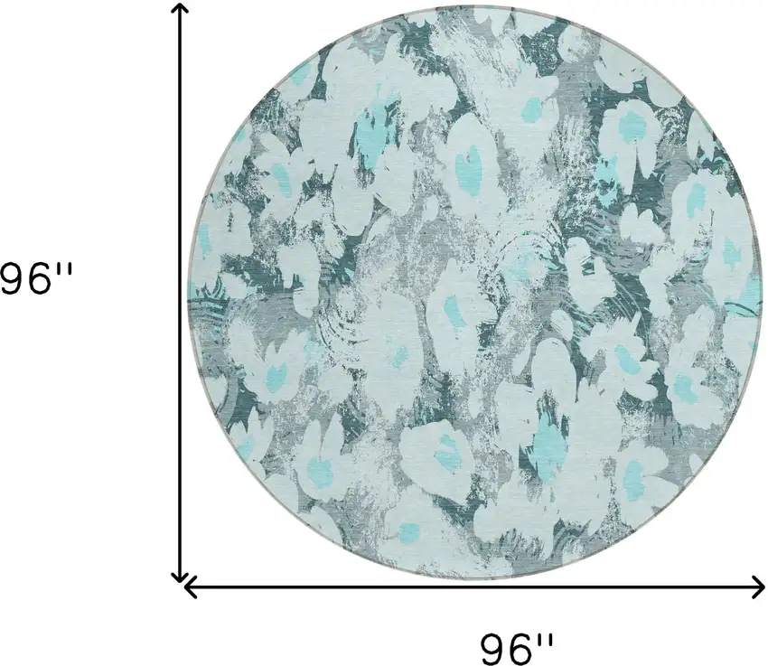 Teal Round Floral Washable Non Skid Indoor Outdoor Area Rug Photo 3