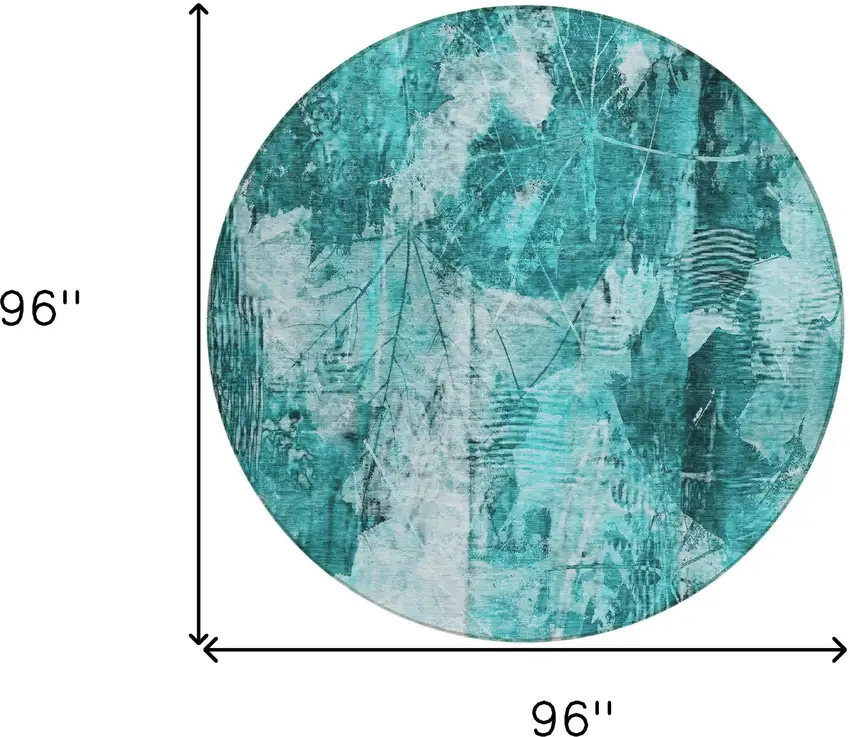 Teal Round Floral Washable Non Skid Indoor Outdoor Area Rug Photo 3