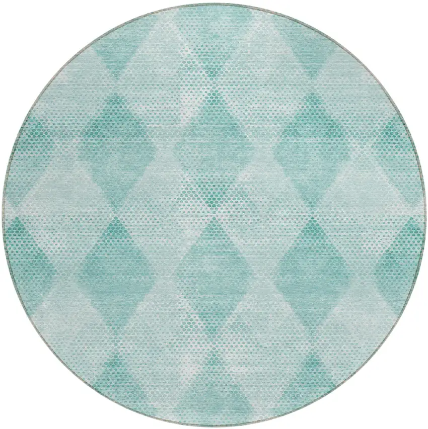 8' Round Teal Round Geometric Washable Non Skid Indoor Outdoor Area Rug Photo 2