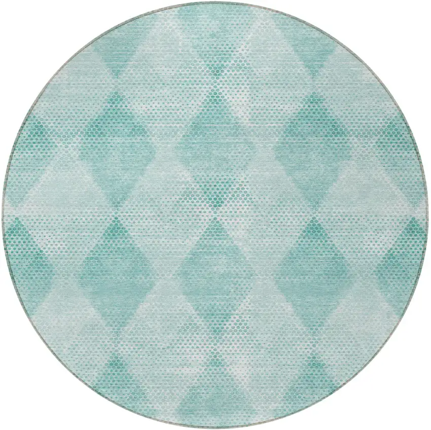 8' Round Teal Round Geometric Washable Non Skid Indoor Outdoor Area Rug Photo 5