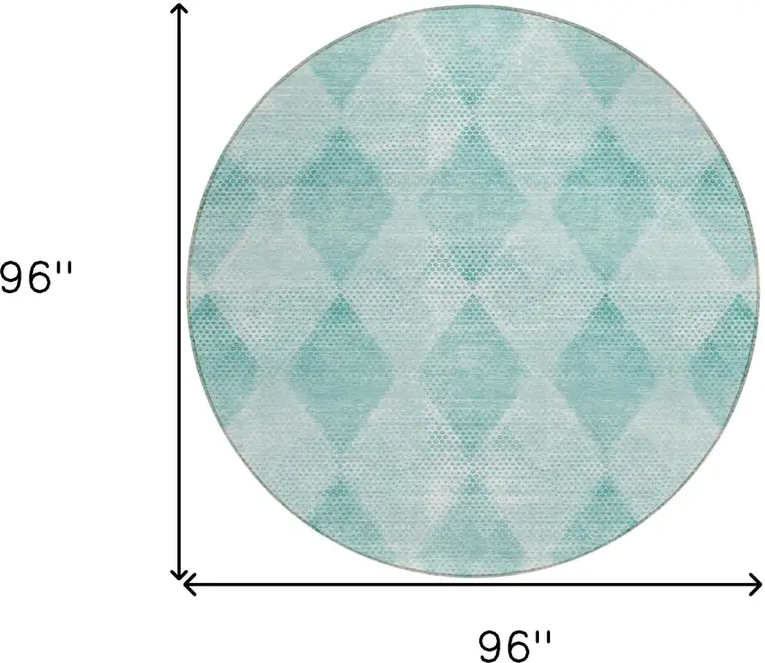 8' Round Teal Round Geometric Washable Non Skid Indoor Outdoor Area Rug Photo 3