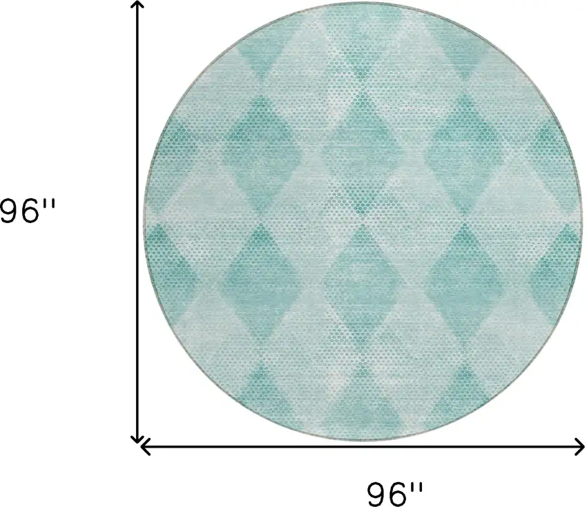 8' Round Teal Round Geometric Washable Non Skid Indoor Outdoor Area Rug Photo 3