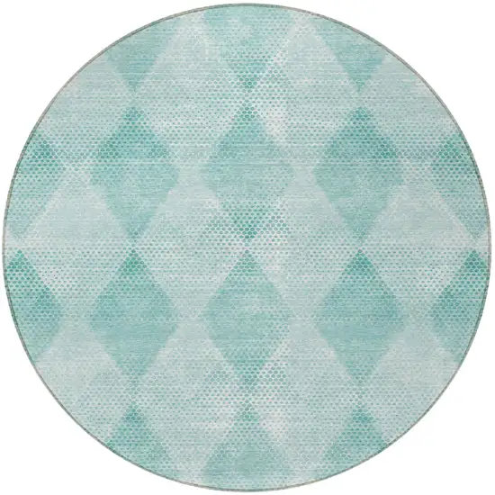 8' Round Teal Round Geometric Washable Non Skid Indoor Outdoor Area Rug Photo 4