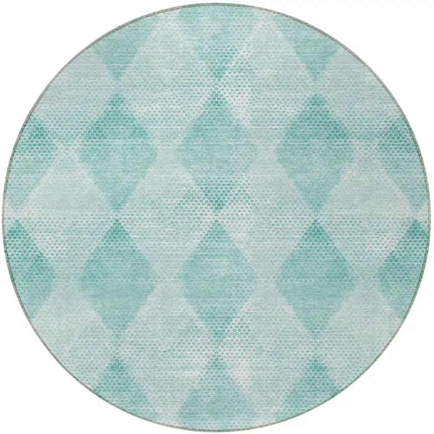 8' Round Teal Round Geometric Washable Non Skid Indoor Outdoor Area Rug Photo 4