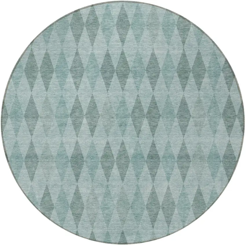 Teal Round Geometric Washable Non Skid Indoor Outdoor Area Rug Photo 4