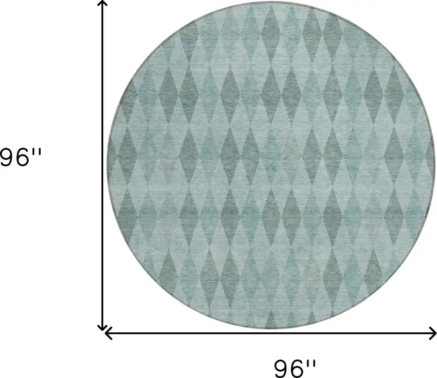 Teal Round Geometric Washable Non Skid Indoor Outdoor Area Rug Photo 3