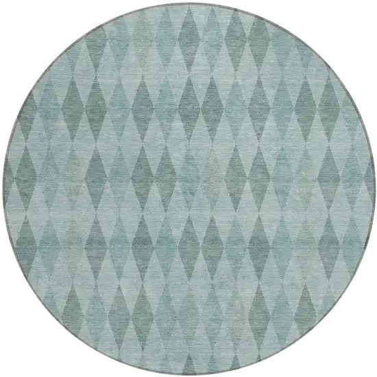 Teal Round Geometric Washable Non Skid Indoor Outdoor Area Rug Photo 2