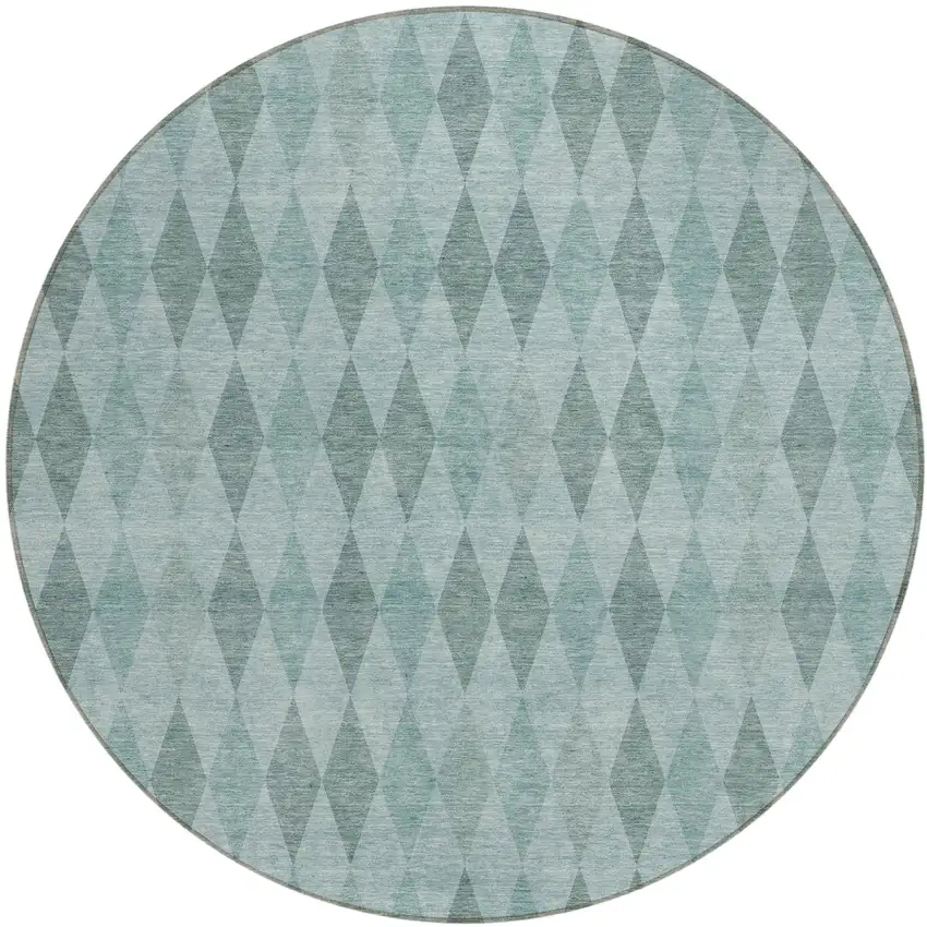 Teal Round Geometric Washable Non Skid Indoor Outdoor Area Rug Photo 2