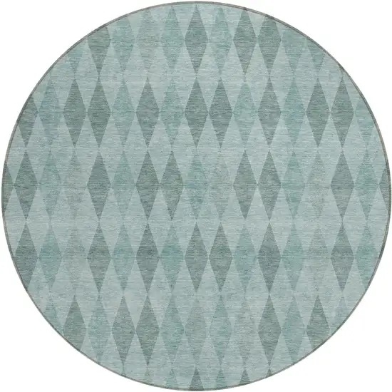 Teal Round Geometric Washable Non Skid Indoor Outdoor Area Rug Photo 2