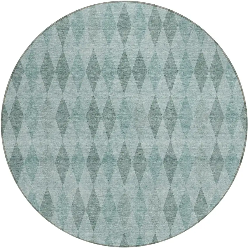 Teal Round Geometric Washable Non Skid Indoor Outdoor Area Rug Photo 2