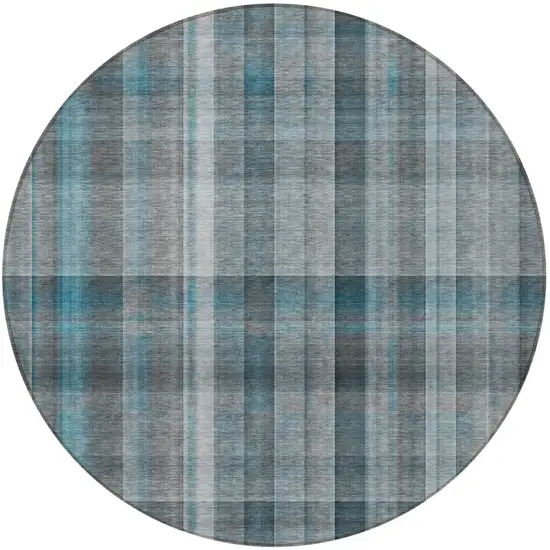 Teal Round Plaid Washable Non Skid Indoor Outdoor Area Rug Photo 5