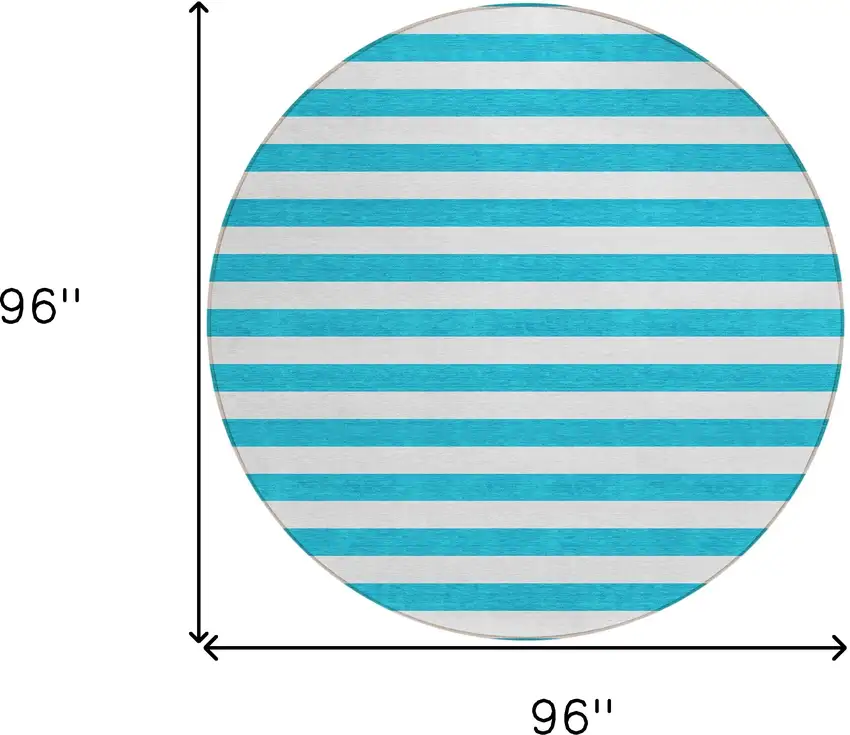 Teal and White Round Striped Washable Indoor Outdoor Area Rug Photo 8