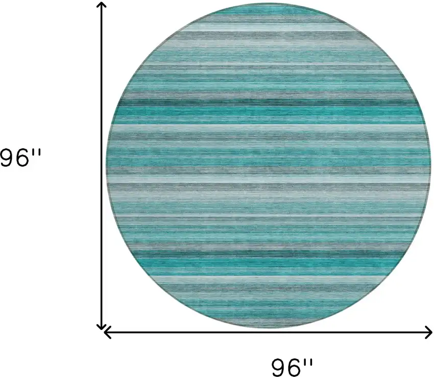 Teal Round Striped Washable Non Skid Indoor Outdoor Area Rug Photo 3