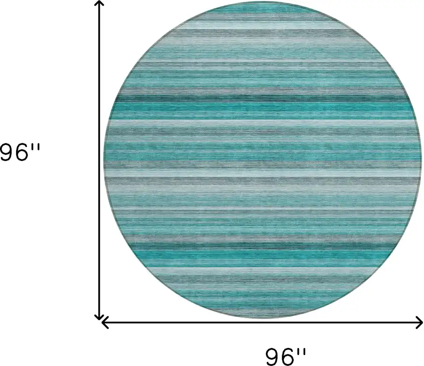 Teal Round Striped Washable Non Skid Indoor Outdoor Area Rug Photo 3