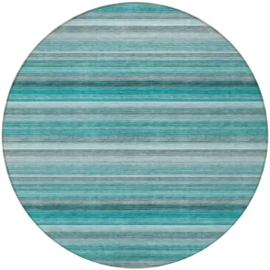 Teal Round Striped Washable Non Skid Indoor Outdoor Area Rug Photo 5