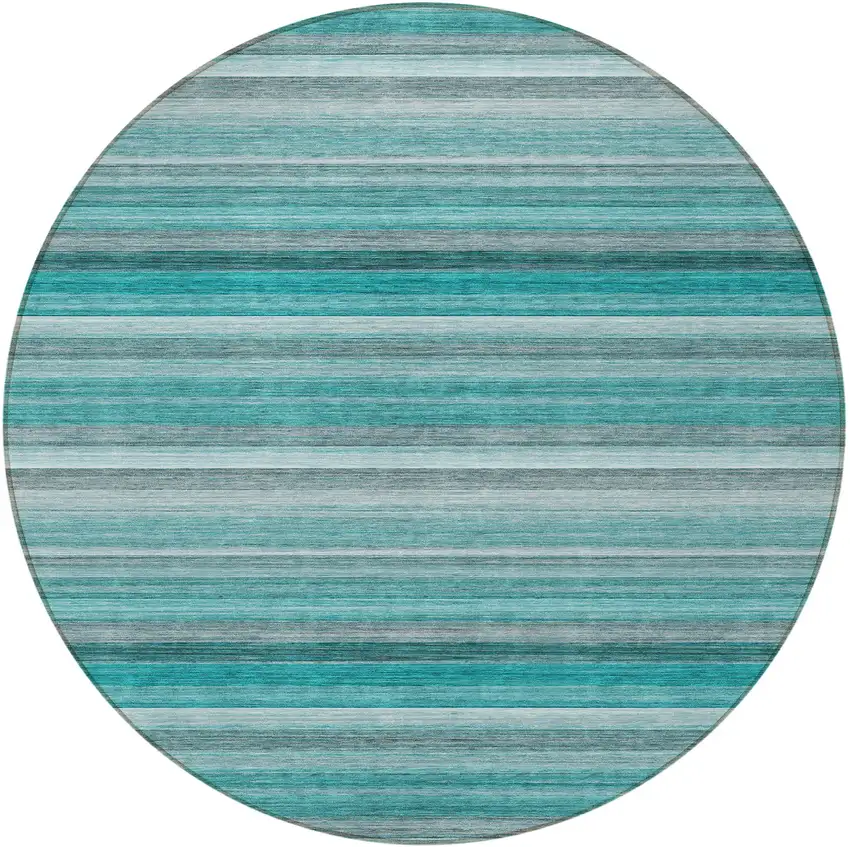 Teal Round Striped Washable Non Skid Indoor Outdoor Area Rug Photo 5
