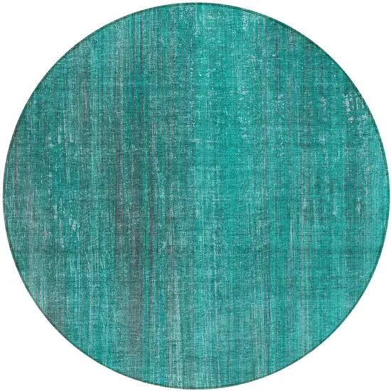 Teal Round Striped Washable Non Skid Indoor Outdoor Area Rug Photo 2