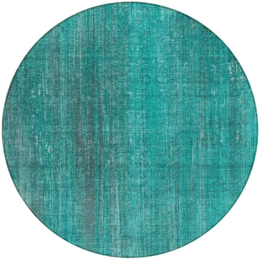 Teal Round Striped Washable Non Skid Indoor Outdoor Area Rug Photo 2