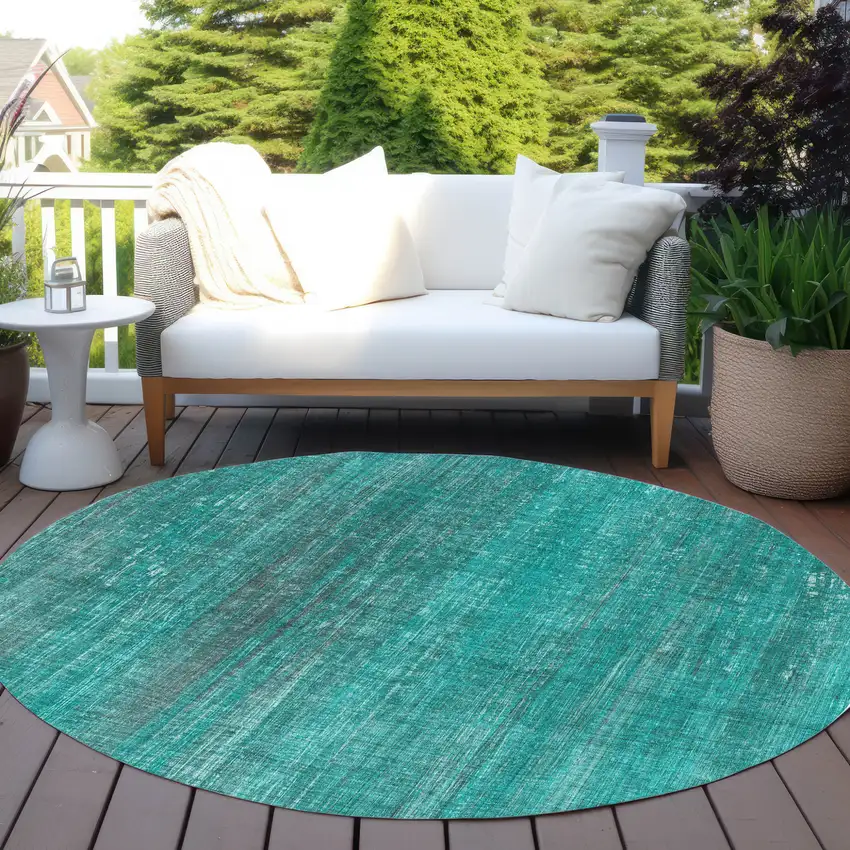 Teal Round Striped Washable Non Skid Indoor Outdoor Area Rug Photo 8