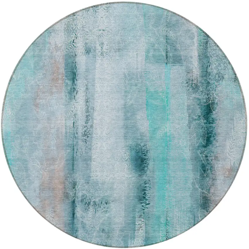 8' Round Teal Round Washable Non Skid Indoor Outdoor Area Rug Photo 4