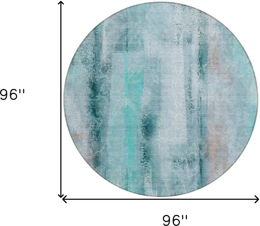 Teal Round Washable Non Skid Indoor Outdoor Area Rug Photo 3