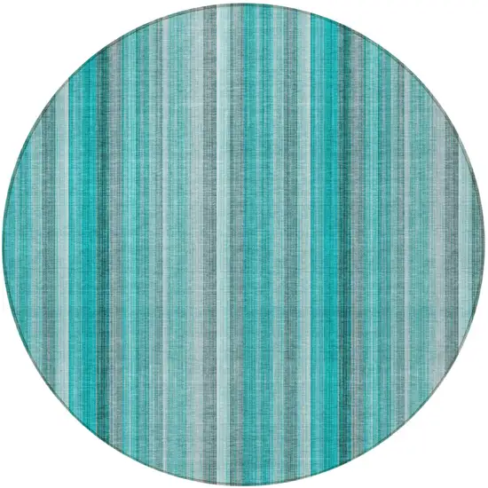 Teal and Gray Round Striped Washable Non Skid Indoor Outdoor Area Rug Photo 5