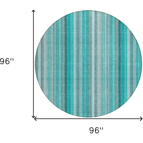 Teal and Gray Round Striped Washable Non Skid Indoor Outdoor Area Rug Photo 3