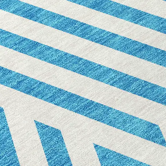 Teal and White Round Geometric Washable Non Skid Indoor Outdoor Area Rug Photo 8