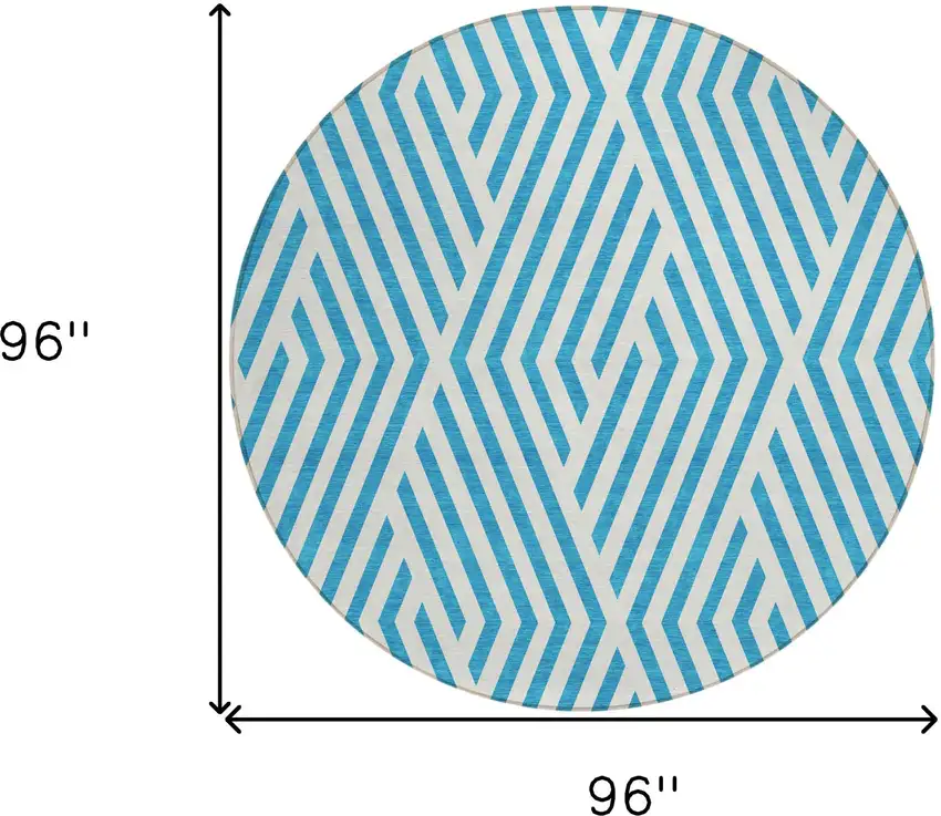 Teal and White Round Geometric Washable Non Skid Indoor Outdoor Area Rug Photo 3