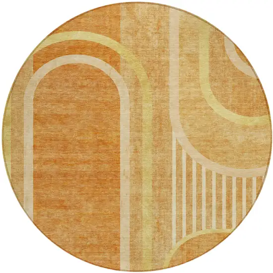 8' Round Terra Cotta Round Abstract Washable Non Skid Indoor Outdoor Area Rug Photo 1