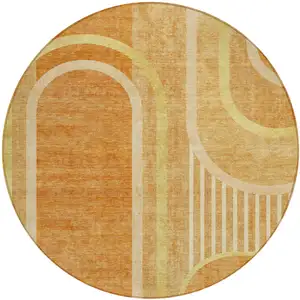 Photo of 8' Round Terra Cotta Round Abstract Washable Non Skid Indoor Outdoor Area Rug