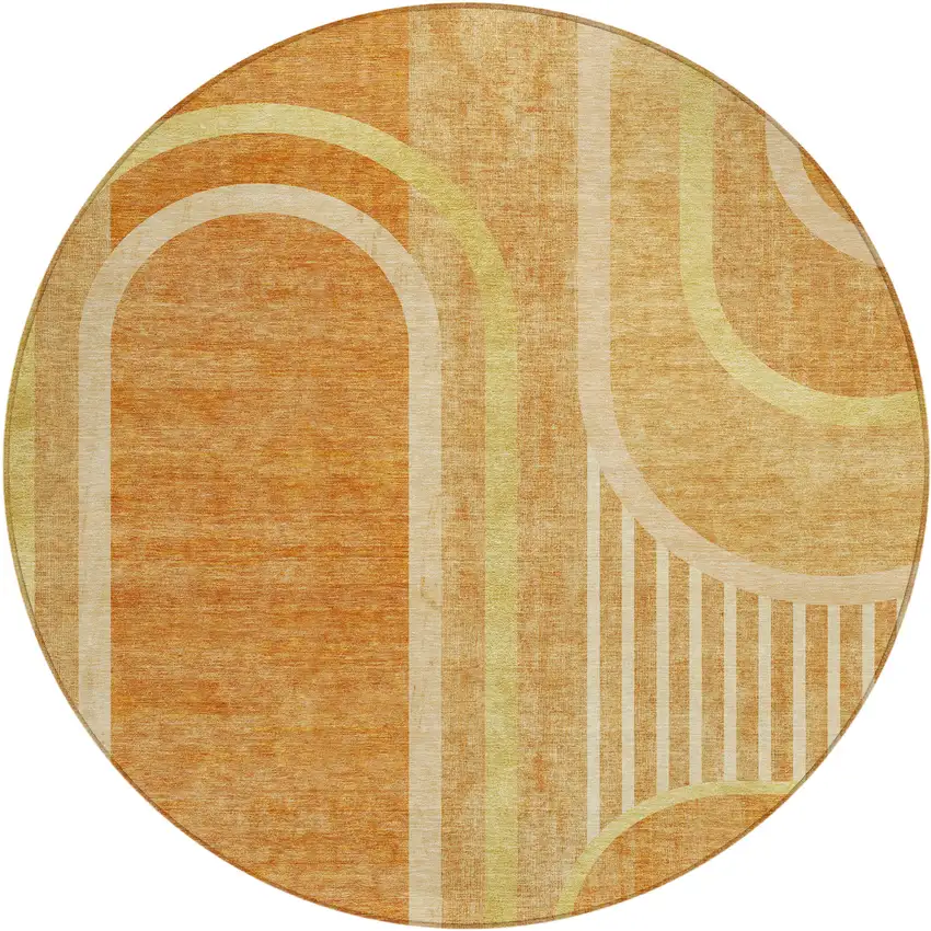 8' Round Terra Cotta Round Abstract Washable Non Skid Indoor Outdoor Area Rug Photo 1