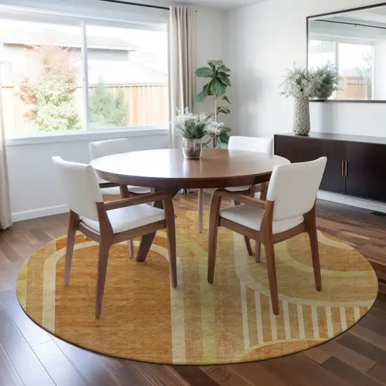 8' Round Terra Cotta Round Abstract Washable Non Skid Indoor Outdoor Area Rug Photo 7
