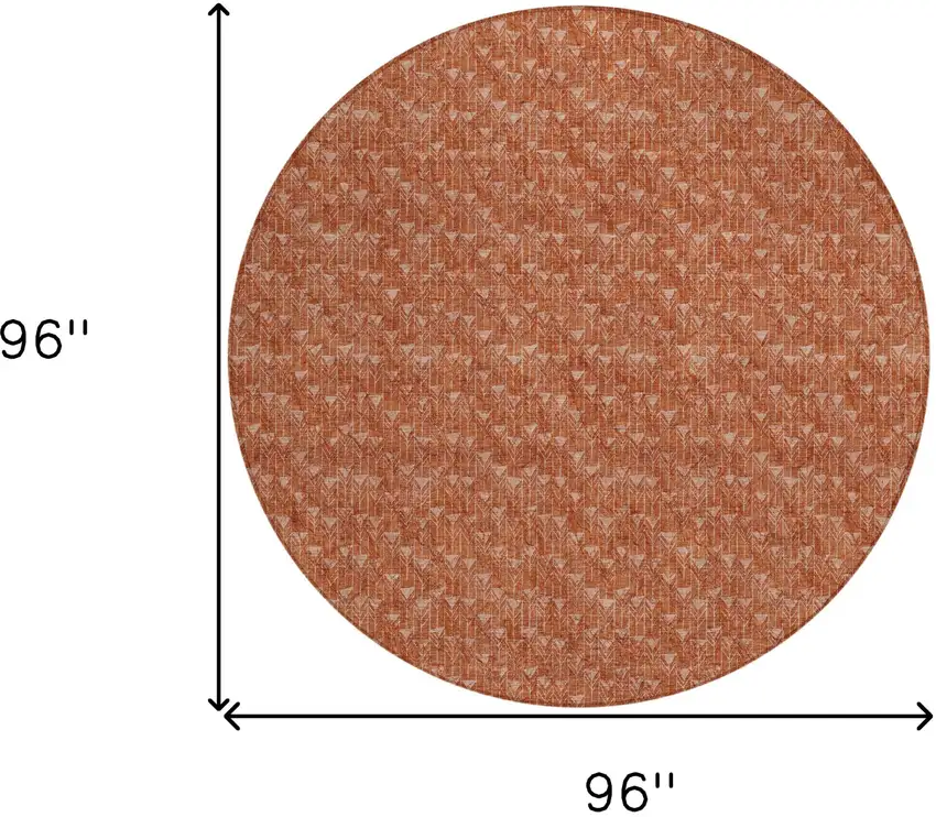 8' Round Terra Cotta Round Geometric Washable Non Skid Indoor Outdoor Area Rug Photo 3