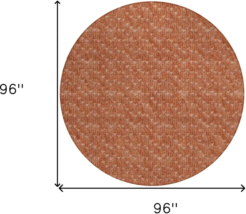 8' Round Terra Cotta Round Geometric Washable Non Skid Indoor Outdoor Area Rug Photo 3