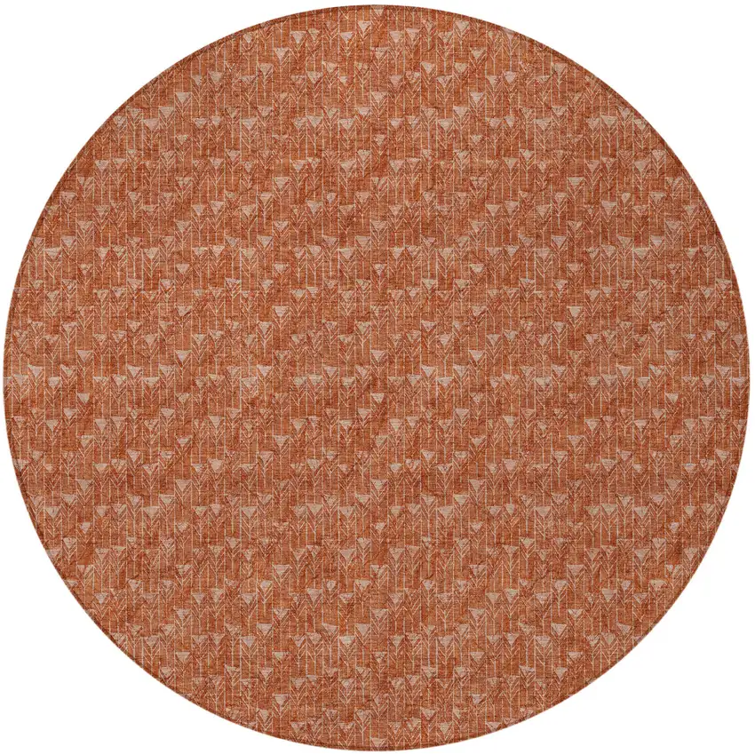 Terra Cotta Round Geometric Washable Non Skid Indoor Outdoor Area Rug Photo 4