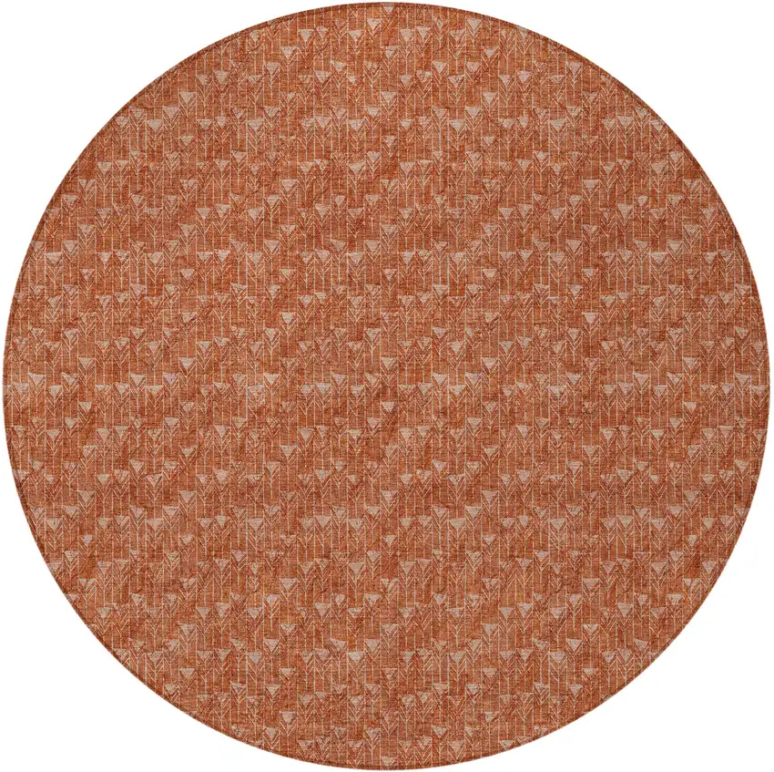 Terra Cotta Round Geometric Washable Non Skid Indoor Outdoor Area Rug Photo 4