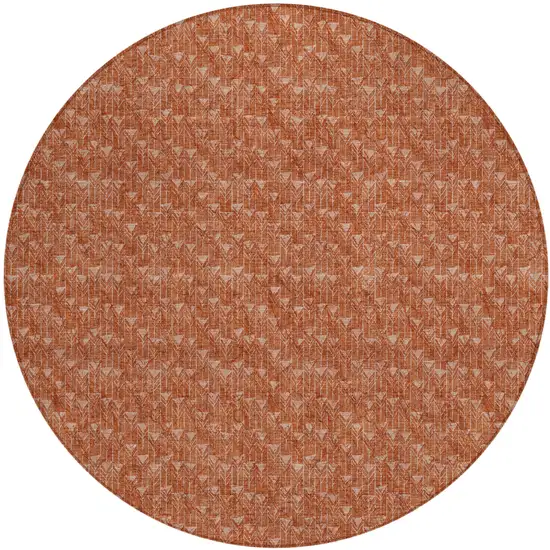 8' Round Terra Cotta Round Geometric Washable Non Skid Indoor Outdoor Area Rug Photo 2