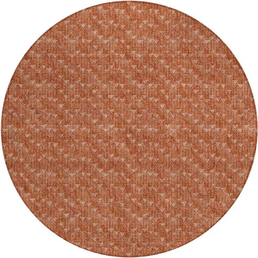 8' Round Terra Cotta Round Geometric Washable Non Skid Indoor Outdoor Area Rug Photo 2