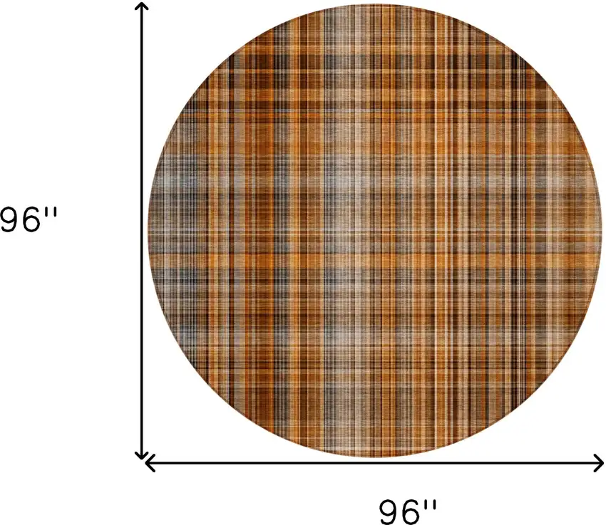 Terra Cotta Round Plaid Washable Non Skid Indoor Outdoor Area Rug Photo 3