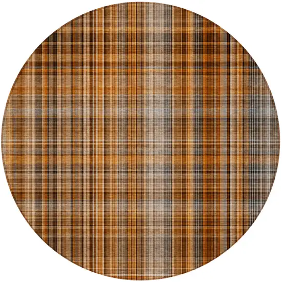Terra Cotta Round Plaid Washable Non Skid Indoor Outdoor Area Rug Photo 5